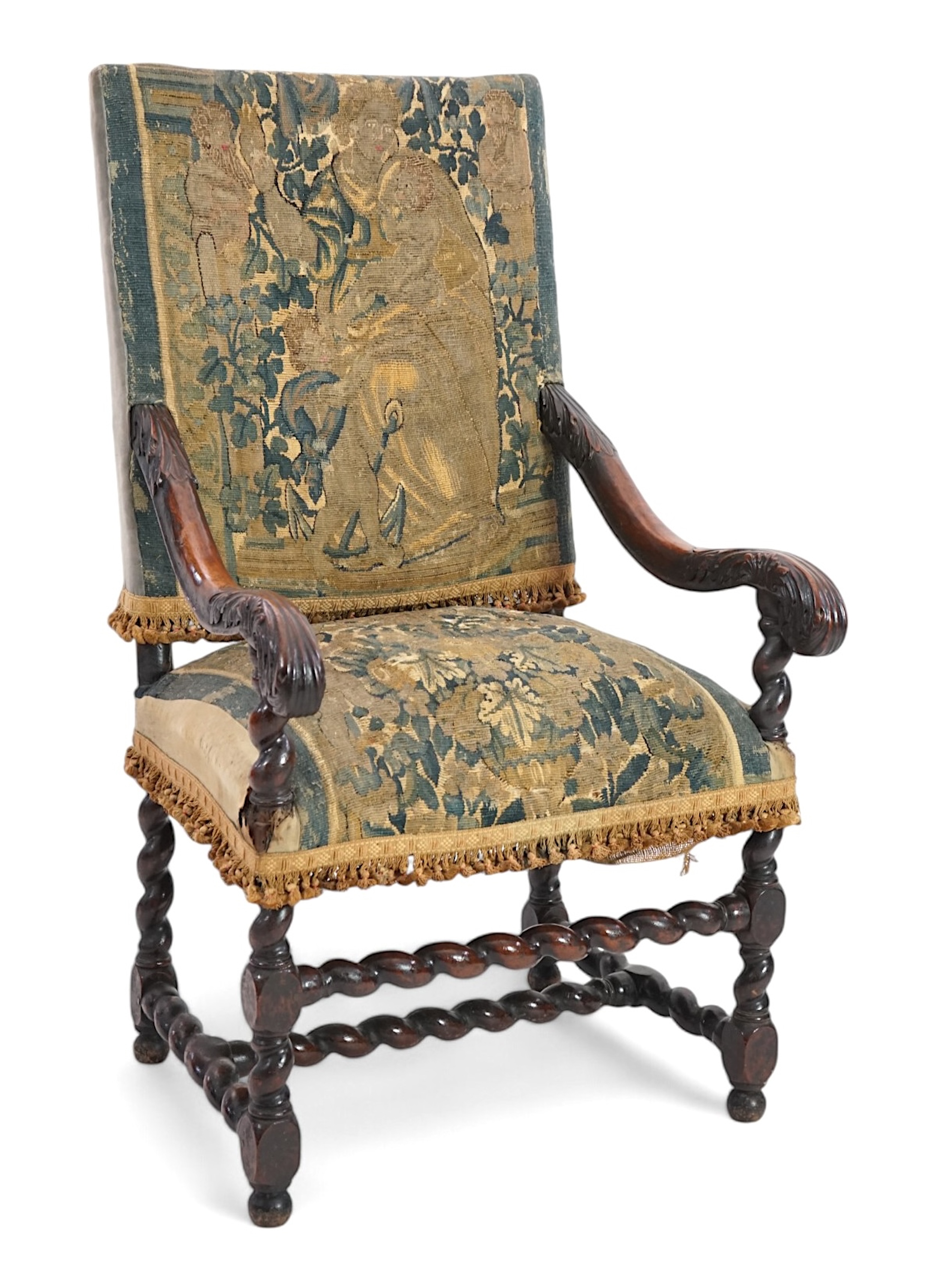 A 17th century French walnut fauteuil